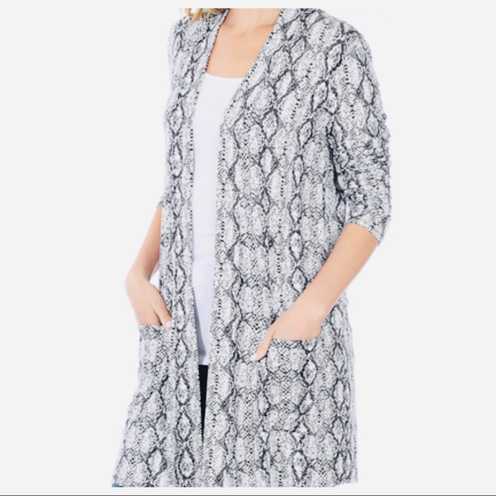 Snakeskin print side pockets open chic cardigan - Picture 3 of 3